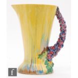 A Clarice Cliff shape 672 jug decorated in the My Garden pattern, the body with a Delecia effect