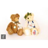 Two Hermann teddy bears, Great Britain Medal Bear Beijing 2008 Olympics, blonde mohair with detail