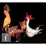 Three post war Italian Murano stylised animal sculptures, comprising a cockatoo on a perch, clear