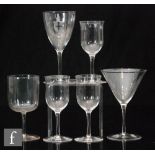 A group of six pieces of late 19th to early 20th Century James Powell & Sons (Whitefriars) stemware,