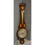 A George III style inlaid mahogany wheel barometer decorated with shell paterae, height 102cm