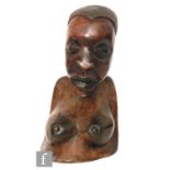 A 20th Century African hardwood female bust, height 41cm
