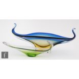 Two post war Italian Murano sommerso glass table centre bowls, both of footed elliptical form pulled