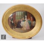 An early 20th Century Doulton oval plaque decorated by Leslie Johnson depicting figures in 18th