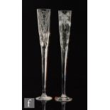 Two later 20th Century Royal Brierley clear crystal oversized champagne flutes, each with long