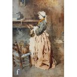 EUGENIO PEREGO (1845-1923) - The Chambermaid, watercolour, signed, framed, 35cm x 24cm