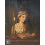 ENGLISH SCHOOL (LATE 19TH CENTURY) - A young woman reading by candlelight, oil on canvas, framed,