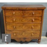 A Victorian mahogany chest of two short over three long drawers with mother of pearl inset handles.