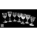 Seven 19th Century drinking glasses to included an example with funnel bowl with basal slice cut
