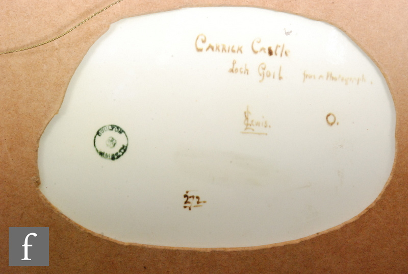 A late 19th Century Doulton Lambeth oval plaque decorated with a hand painted scene of Carrick - Image 2 of 2