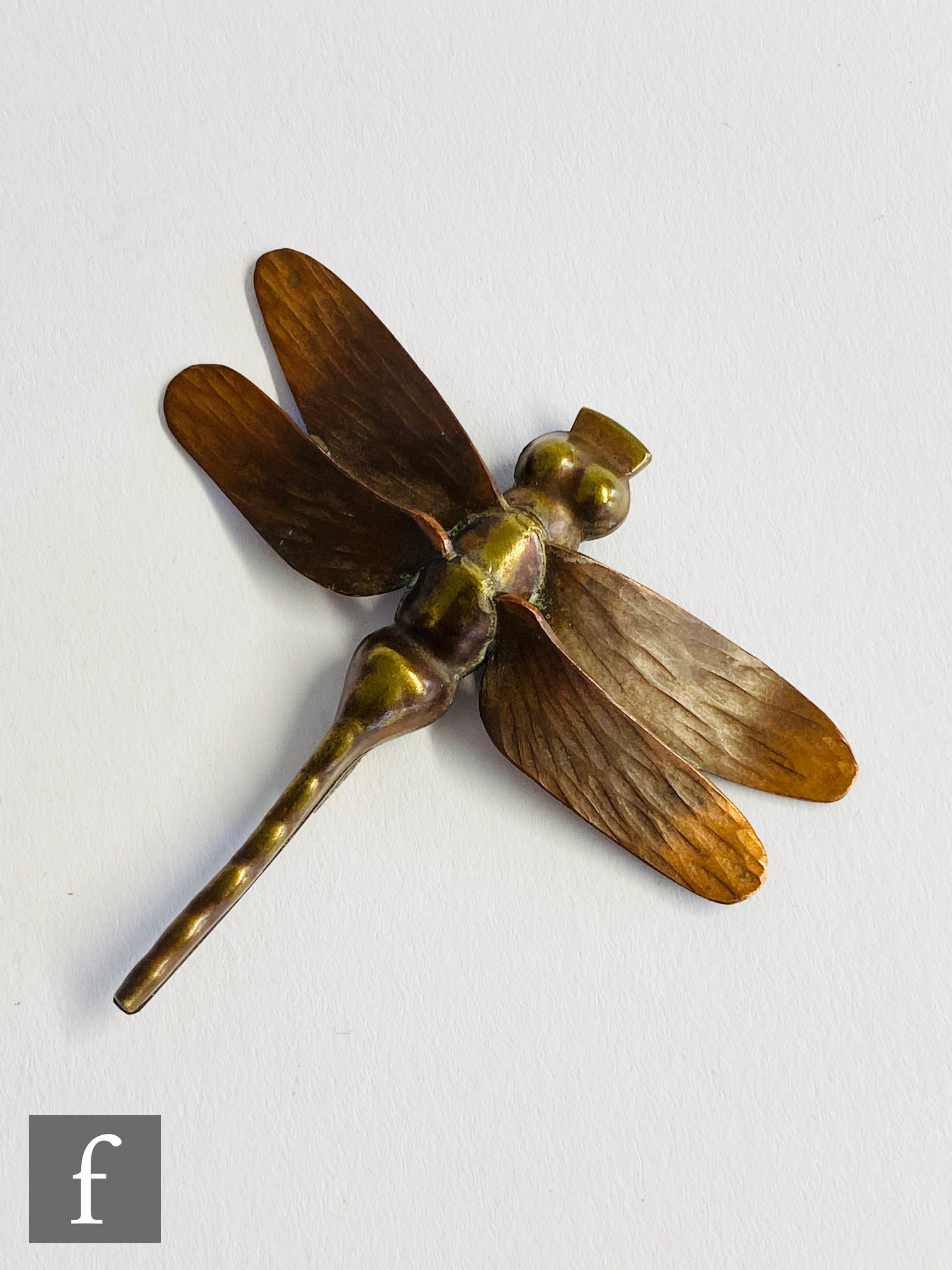 A later 20th Century bronze brooch modelled as a dragonfly, length 6cm, C.J Van Dop.