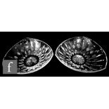 A pair of post war Thomas Webb & Sons clear crystal dishes of triform, cut with a repeat pattern