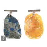 Two Chinese carved pendants, Qing Dynasty (1664-1911), to include a lapiz lazuli example, of boulder