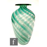 A 20th Century studio glass vase of ovoid form with wide flat rim, internally decorated with