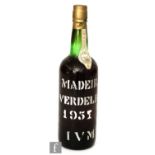 A bottle of 1951 Madeira wine labelled No 15987