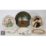 Six assorted cabinet plates comprising three Royal Doulton Series ware examples - The Admiral, The