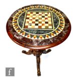 A mid 19th Century Italian specimen marble games table top of circular form by Salvatore Lopes