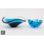 Two later 20th Century glass bowls, a sommerso bowl of triform with deep amethyst core in blue and