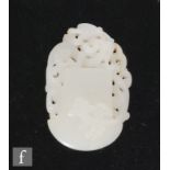 A Chinese white Jade pebble carving, Qing Dynasty (1644-1911), the pale green/white stone, with