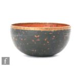A contemporary studio pottery high sided bowl by Gary Wornell decorated to the interior with a burnt