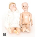 A Schoenau and Hoffmeister bisque socket head doll, child doll mould 1923, with sleeping brown