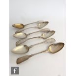 A set of six hallmarked silver fiddle pattern table spoons of plain form, weight 13oz, Exeter 1817