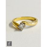 An 18ct hallmarked diamond solitaire, princess cut claw set stone, weight approximately 0.30ct set