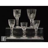 A group of five 18th Century and later facet stemmed drinking glasses, to include a wine glass