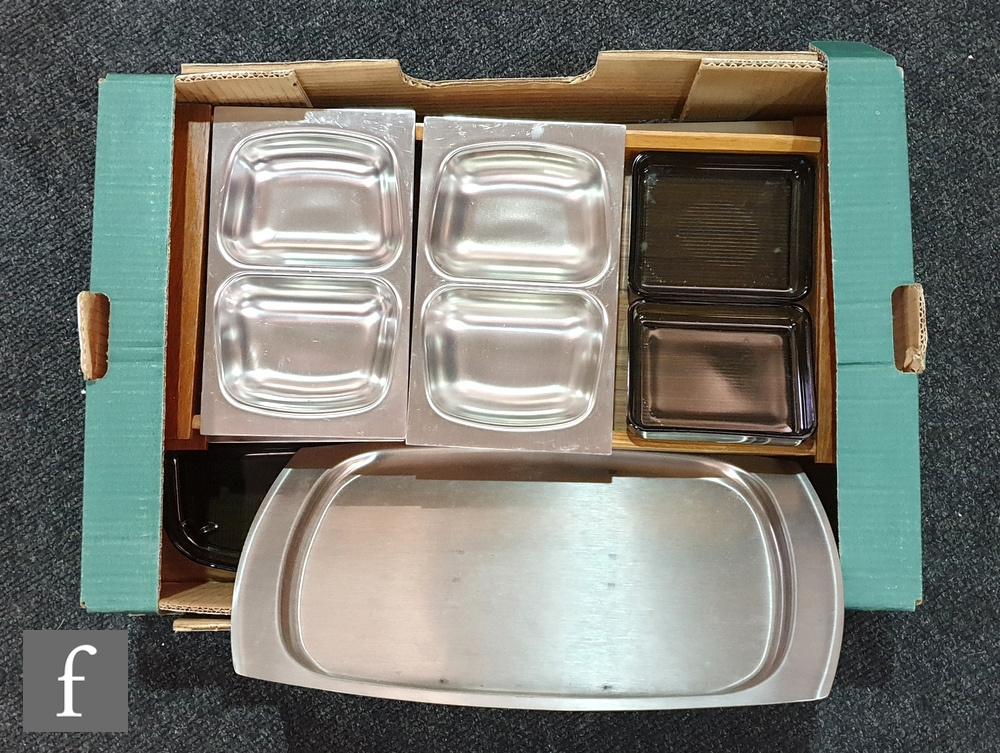 A collection of assorted stainless steel and silver plate to include Robert Welch Old Hall serving