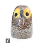 A contemporary glass Iittala Birds Baby Owl figure by Oiva Toikka with mottled decoration,