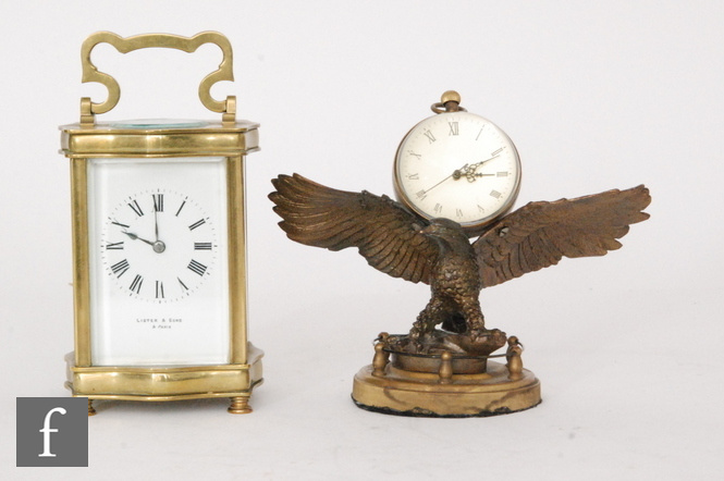 An early 20th Century French brass carriage clock of cartouche form by Lister & Sons Paris and a