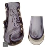 Two Whitefriars lilac vases, a Knobbly range vase designed by William Wilson and Harry Dyer, pattern