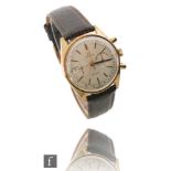 A gentleman's gold plated Omega De Ville chronograph wrist watch, ref 146.017, batons, twin