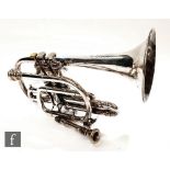 A Clippertone Hawkes & Son chrome trumpet, London, No 43003, with two mouth pieces.