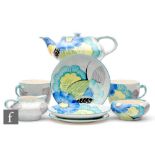 A 1930s Grays Pottery Art Deco tea for two decorated in the floral A455 pattern, comprises teapot,