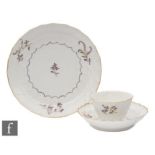 A Worcester Flight, Barr and Barr period tea bowl, saucer and matched plate circa 1783-88 spirally