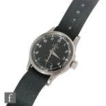 A military issue Omega manual wind wrist watch, Arabic numerals to a black dial, movement numbered