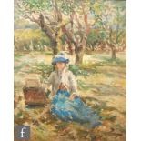 MARGARET FISHER PROUT (1875-1963) - 'The student' - a lady artist at her easel in an orchard', oil