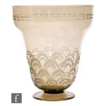 A Daum 1930s Art Deco glass vase of footed shouldered ovoid form, acid etched with a repeat