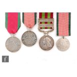 Two Turkish Crimea Medals with an India Medal with Samana 1897, a Punjab Frontier 1897-98 bars and a