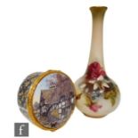 A small early 20th Century Royal Worcester vase, Hadley shape 283, hand painted with roses beneath a