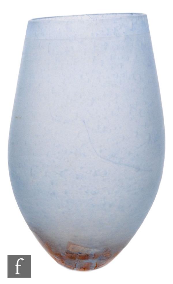 A large contemporary studio glass vase of compressed ovoid form raised to a small base, decorated