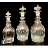 A matched pair of two early 19th Century Irish decanters, each of tapering form with basal