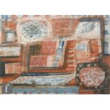 MODERN BRITISH SCHOOL - Abstract composition with brown and blue, oil on canvas board, framed,