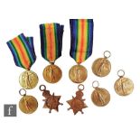 Six World War One Victory Medals RFRA-13947 Dvr J. Hill R.A, 11921 Pte Horne W.Rid R, 156415 Cpl W.T