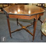 A 19th Century rosewood octagonal centre table, the top inlaid with urn and griffin detail, on