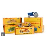 A collection of five Dublo Dinky diecast models, comprising 061 Ford Prefect in fawn with smooth