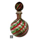 A 20th Century Murano glass scent bottle of globe form with collar neck, decorated with a spiral
