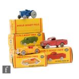 A collection of five Dublo Dinky diecast models, comprising 062 Singer Roadster with orange body and