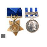 A Victorian Egypt Medal with The Nile bar to 799, Pte G. Franks 1/R.W Kent R, with a Khedive's Star.